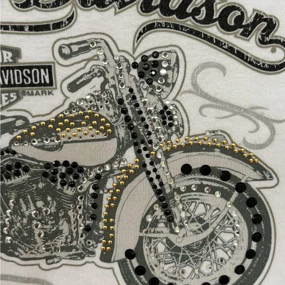 Y2K Harley Davidson Women's M Rhinestone Graphic Long Sleeve Tee Shirt Bling - Picture 3 of 8